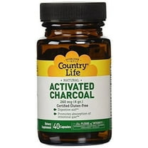Country Life Activated Charcoal, Coconut, 40 Vegan Capsules (260 mg per Capsule)