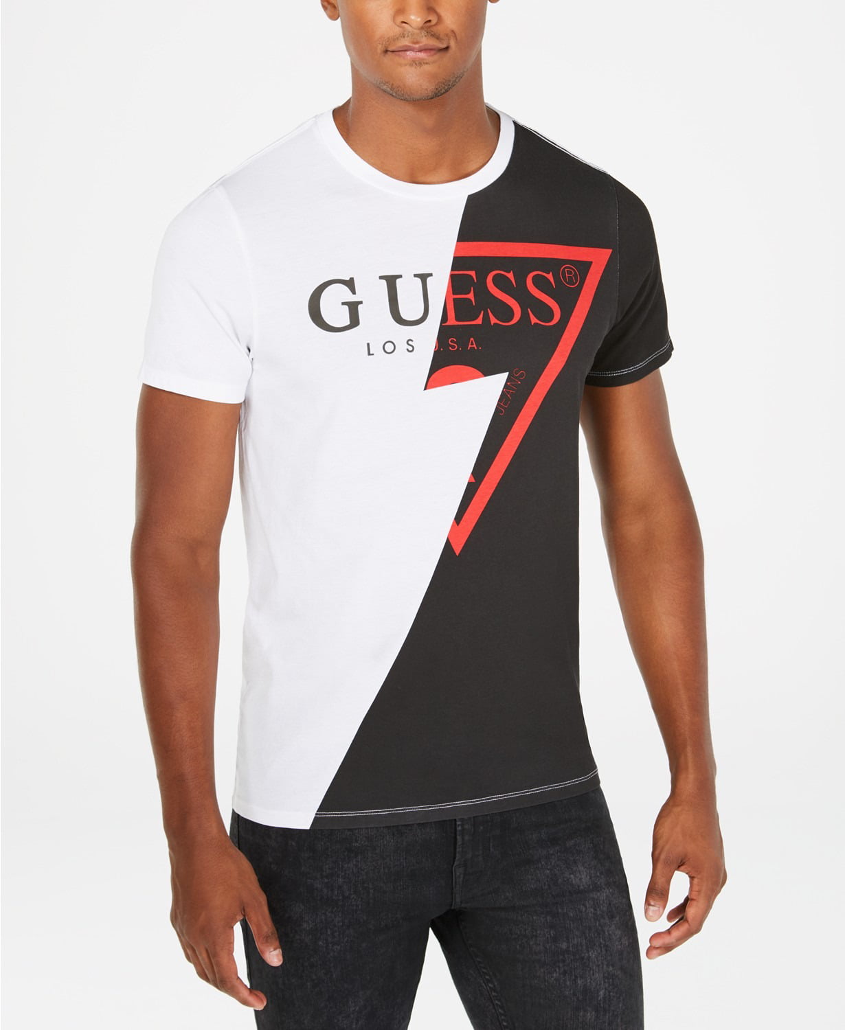 Guess T-Shirts - Mens Shirt Spliced Signature Graphic Crewneck Tee XL ...