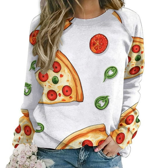 Fun Pizza Women's Floral Printed Sweatshirt Long Sleeve Crewneck Casual Loose Vintage Graphic Pullover Tops