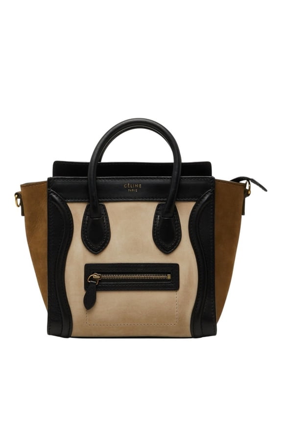 Pre-Owned Celine Luggage Nano Shopper Handbag, Black Multicolor Leather Suede, Women's CELINE