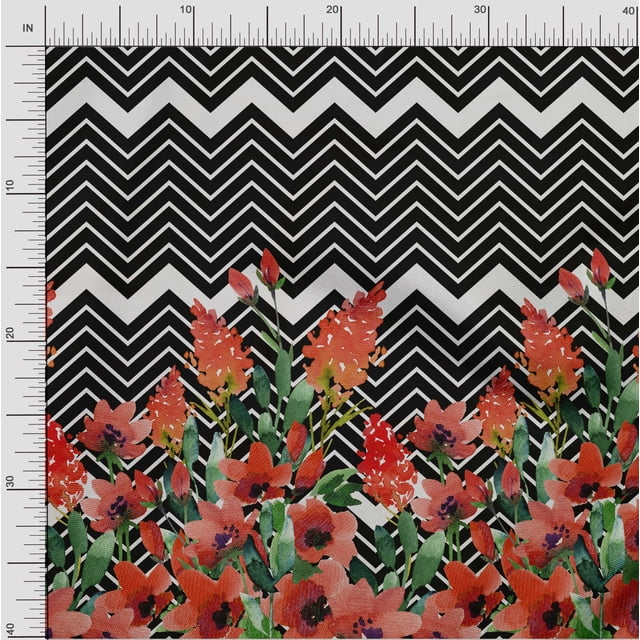 oneOone Viscose Jersey Fabric Chevron|Leaves & Floral Panel Print Fabric BTY 60 Inch Wide