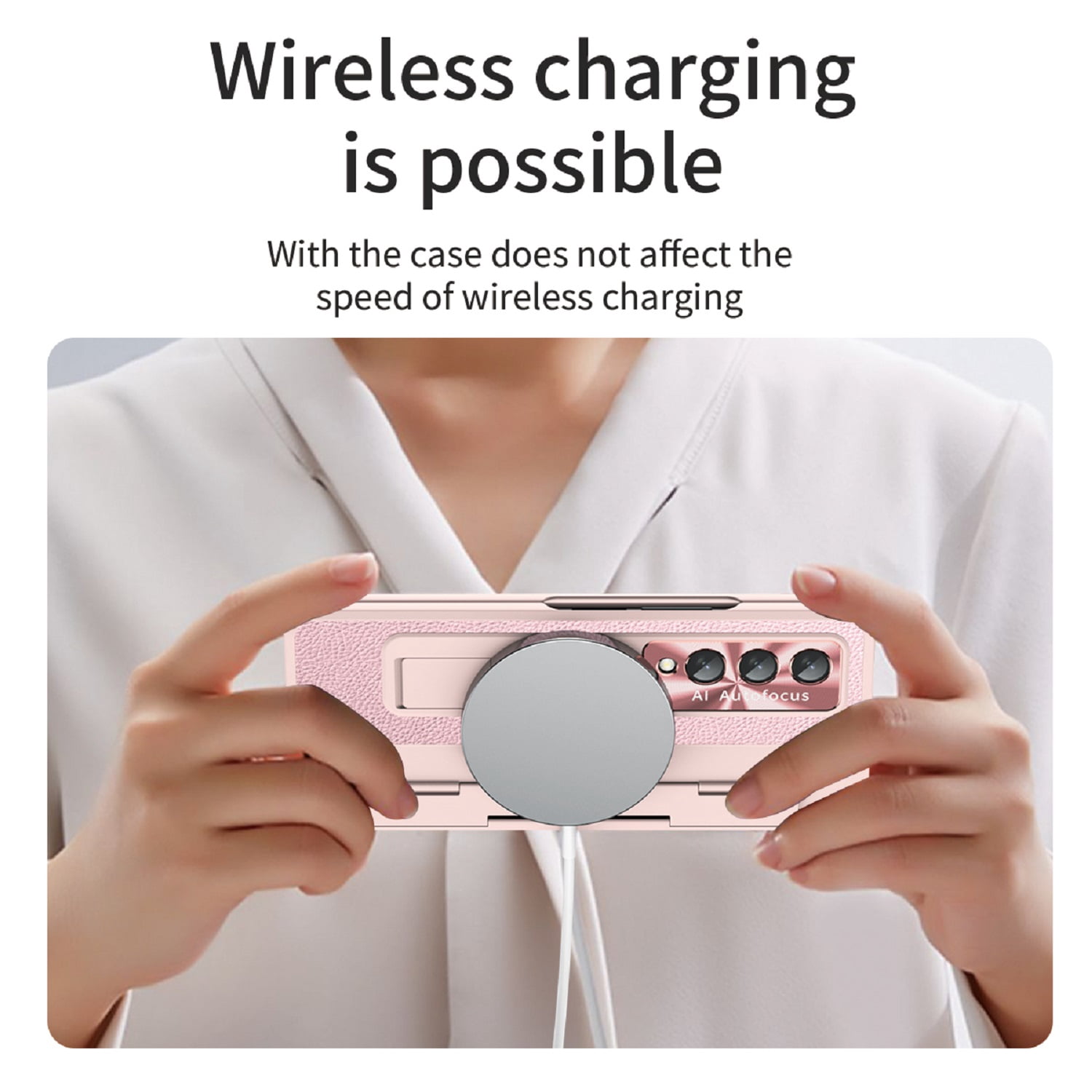 TECH CIRCLE Galaxy Z Fold 3 Case, Ultra-Thin Luxury PU Leather Hard PC Kickstand Anti-Scratch Shockproof Hinge Protection Case Support Wireless Charging for Samsung Galaxy Z Fold 3 5G, Pink