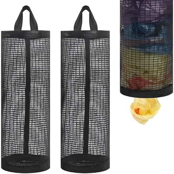 XIBUFE 2Pack Plastic Bag Holder, Grocery Bag Holder for Plastic Bags Mesh Hanging Storage Dispenser Trash Bag Organizer Shopping Bag Holder for Plastic Bags plastic bag storage