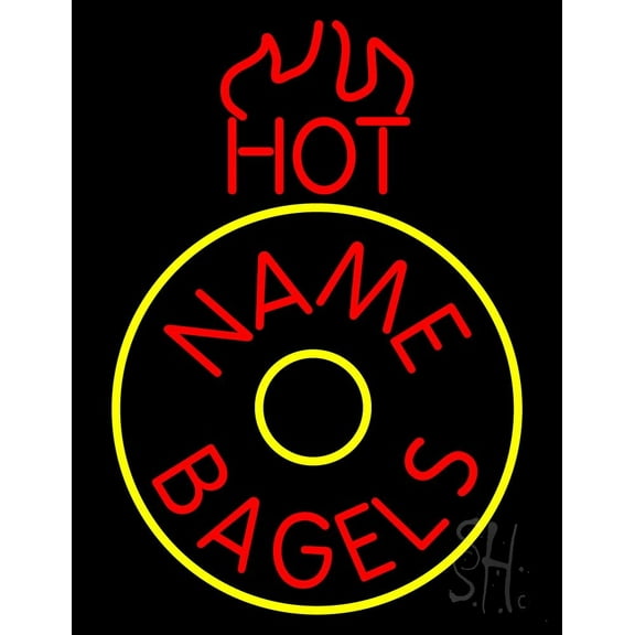 Hot Bagels LED Neon Sign 19 x 15 - inches, Clear Edge Cut Acrylic Backing, with Dimmer - Bright and Premium built indoor LED Neon Sign for restaurant window and interior decor.