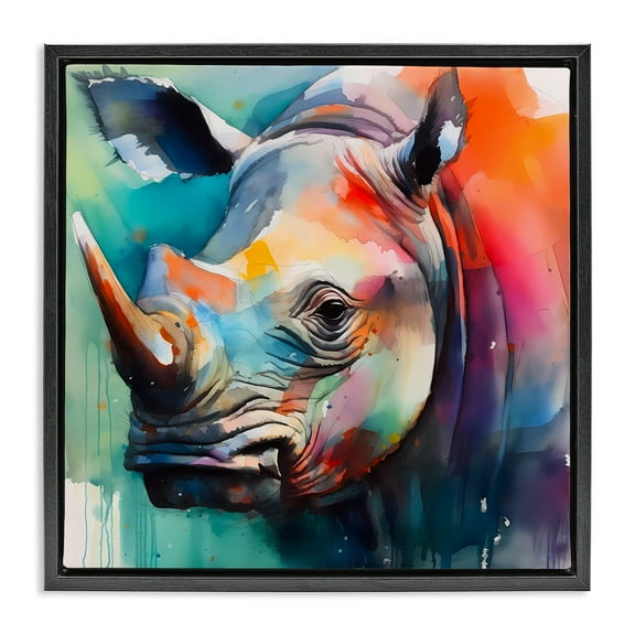 Stupell Industries Rhino with Modern Hues Animals & Insects Painting Black Floater Framed Canvas Art Print Wall Art, 18 x 18