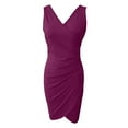 thumbnail image 4 of gcong Women's Dresses V Neck Sleeveless Wrap Ruched Bodycon Party Graduation Dress Homecoming Dresses Wedding Guest Dresses for Women Purple, 4 of 4