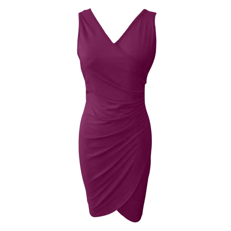 gcong Women's Dresses V Neck Sleeveless Wrap Ruched Bodycon Party  Graduation Dress Homecoming Dresses Wedding Guest Dresses for Women Purple  - Walmart.com