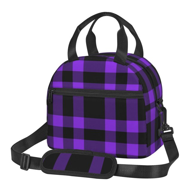 Easygdp Purple Buffalo Plaid Caja de Almuerzo para Mujeres y Hombres, Bolsa de Almuerzo Insulada, Bolsas Reutilizables Impermeables para Viajes, Trabajo y Picnics