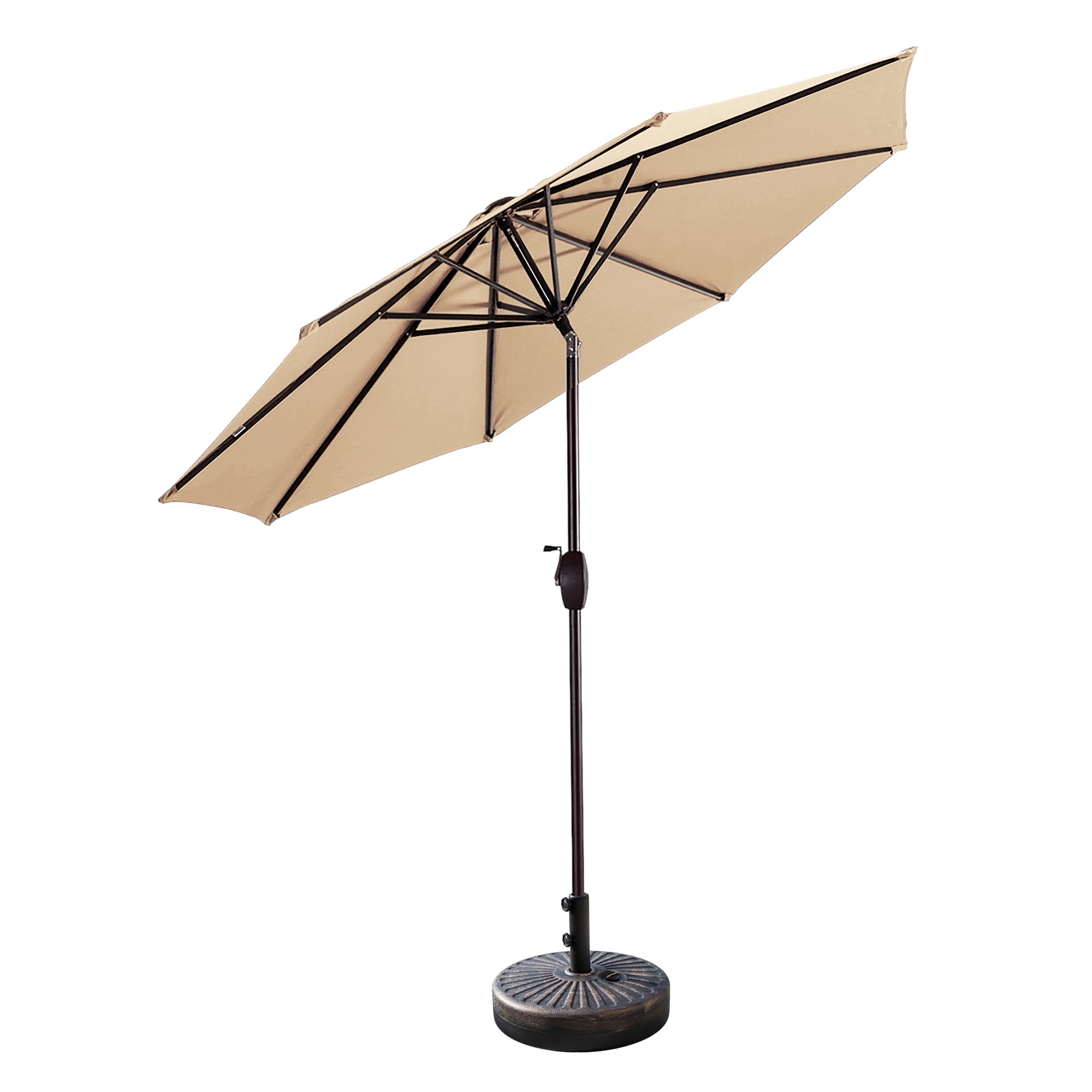 WestinTrends Paolo 9 Ft Patio Umbrella with Base Included, Market Table Umbrella with 20 Inch Fillable Bronze Round Base, Beige