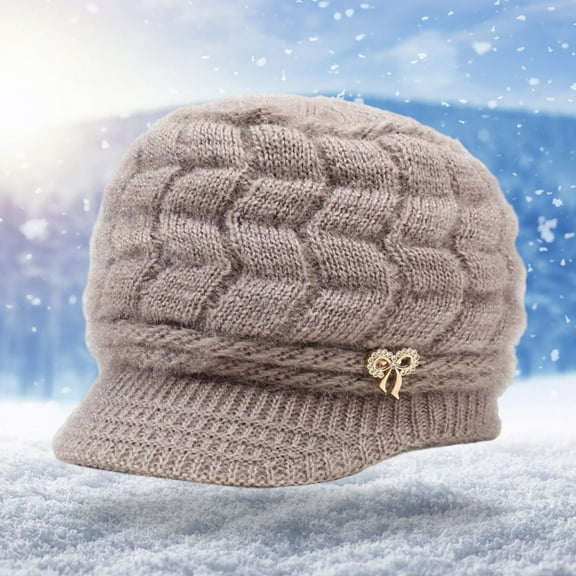 Hats Winter Hat With Brim Thick Knitted Ear Cap Warm Thermal Soft Yarn Cold Weather Headwear