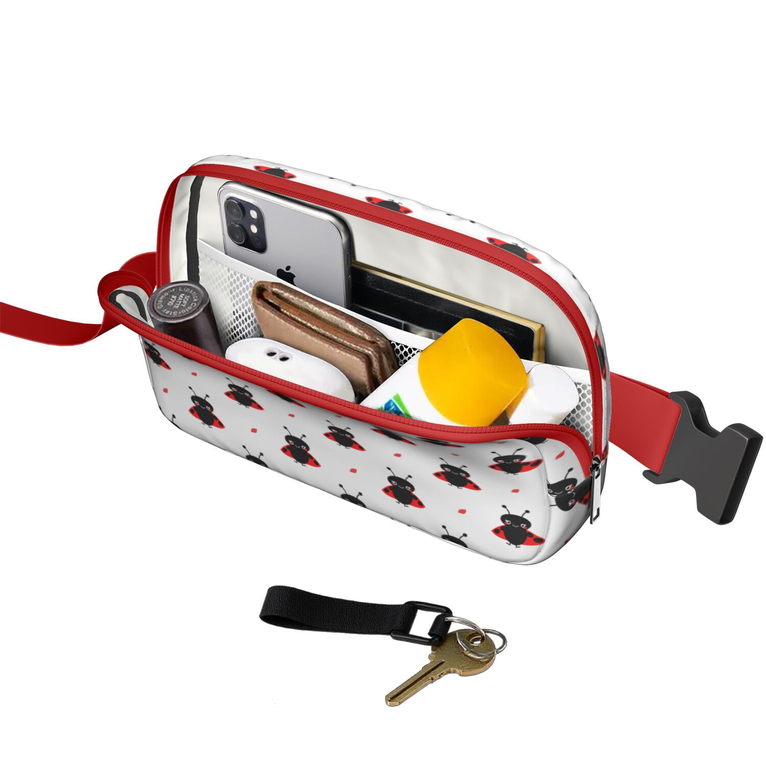 Garden Ladybird Fanny Pack – Cute Cartoon Red Ladybug Waist Bag for Women with Nature Insect Print and Polka Dot Style
