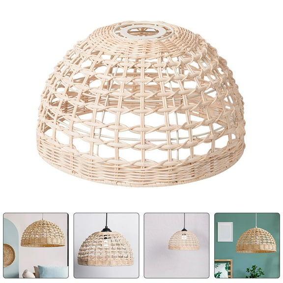FRCOLOR Woven Lampshade with Rustic Wood Material for Decor Beige Color Pendant Lamp Fixture Shade 12.5 inches
