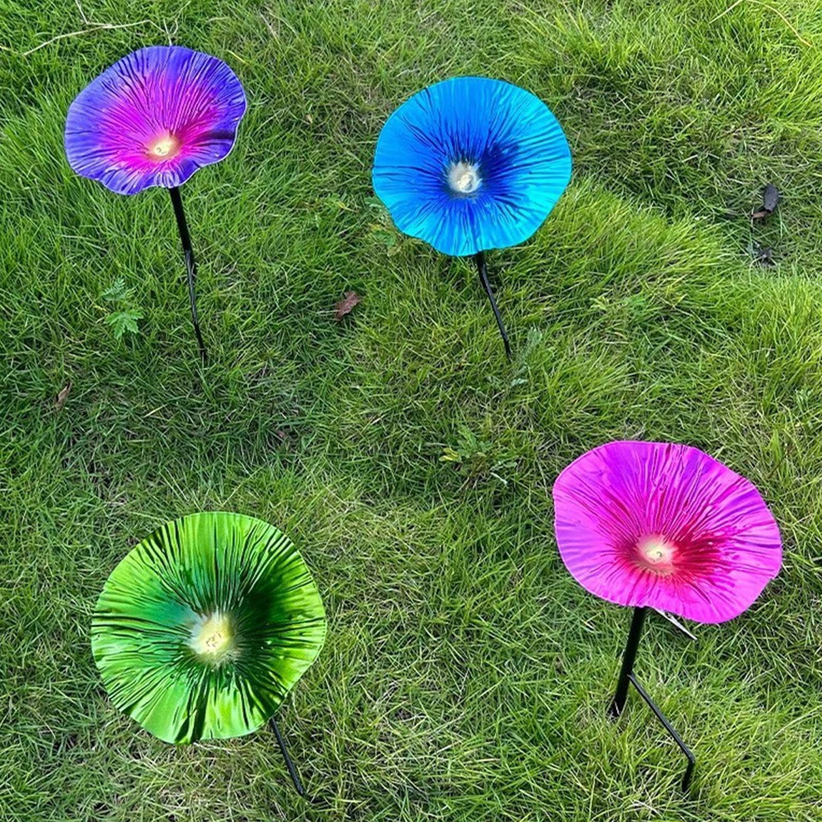 10x6 Inch Metal Flower Bird Bath Garden Stake for Outdoor Yard Decor Weather-Resistant Floral Bird Feeder for Wild Songbirds and Hummingbirds, Rose Red