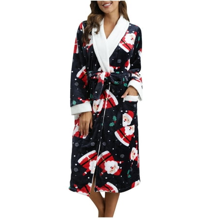 

Dadaria Pajamas for Women Pajamas Soft Bathrobe V-Neck Long Sleeve Party Robe Soft Sleepwear With Belt Black M Women