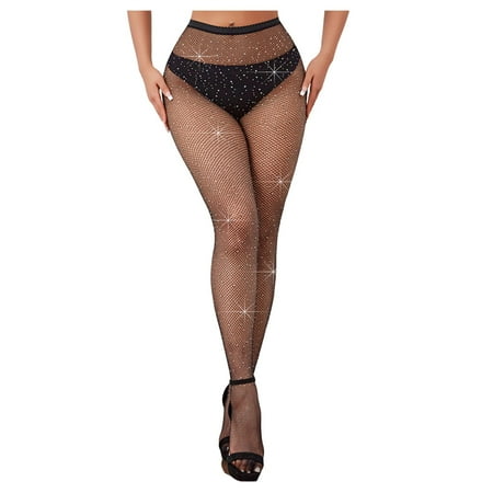 Bjutir Sexy Lingerie Women Rhinestone Fishnets Sparkly Glitter Party Concert Outfit Fishnet Stockings