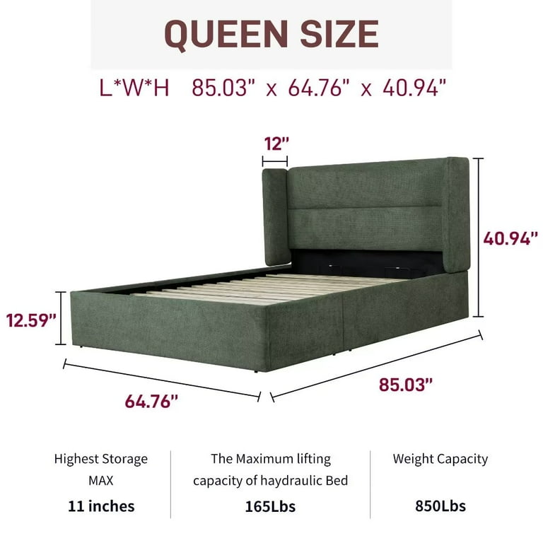 Walmart Queen Size Upholstered Platform Bed with Hydraulic Lift
