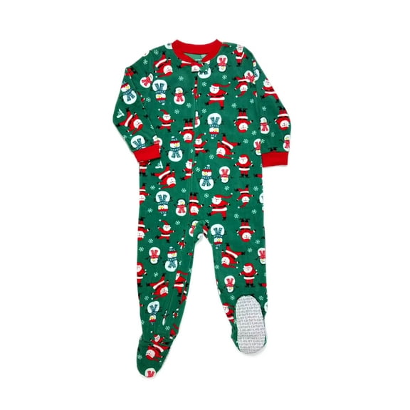 Carter's Boy's Green Santa and Snowman Fleece Pajama Sleeper, Size 4T