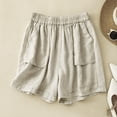 thumbnail image 2 of cfhntfmh Cotton Linen Shorts for Women Plain Elastic Waist Short Pants Summer Casual Knee Length Basic Shorts with Pockets, 2 of 4