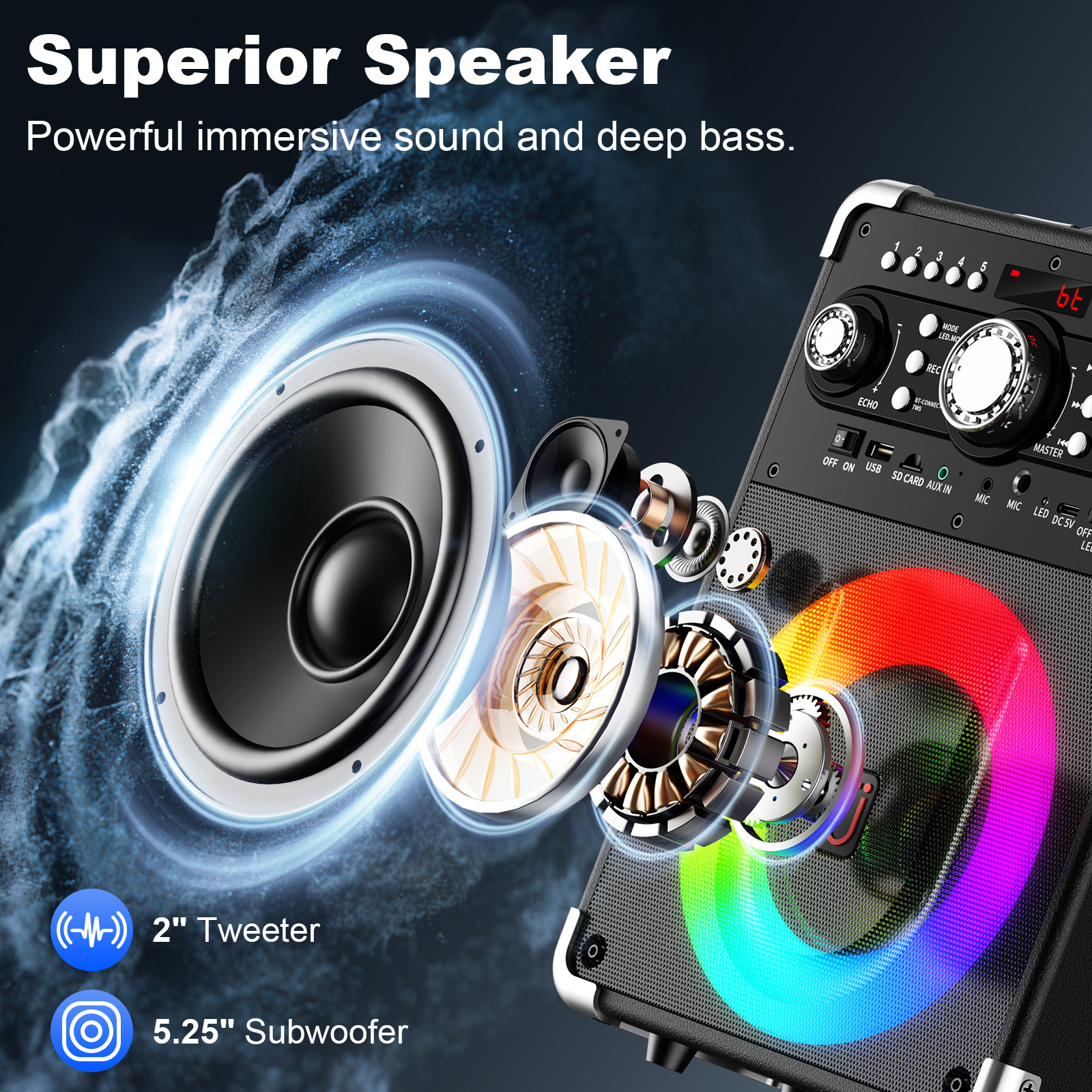 JYX Karaoke Machine with 3 Wireless Microphones and Disco Lights photo 5