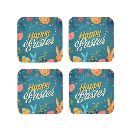 

Ocsxa Happy Easter Coasters for Drinks Leather Coasters Set of 4 for Coffee Table for Housewarming Kitchen Bar Decor-Square