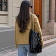 thumbnail image 3 of Womens Loose Crop Pea Coat Wool Blend Short Overcoat Casual Stand Collar Winter Outerwear, 3 of 7