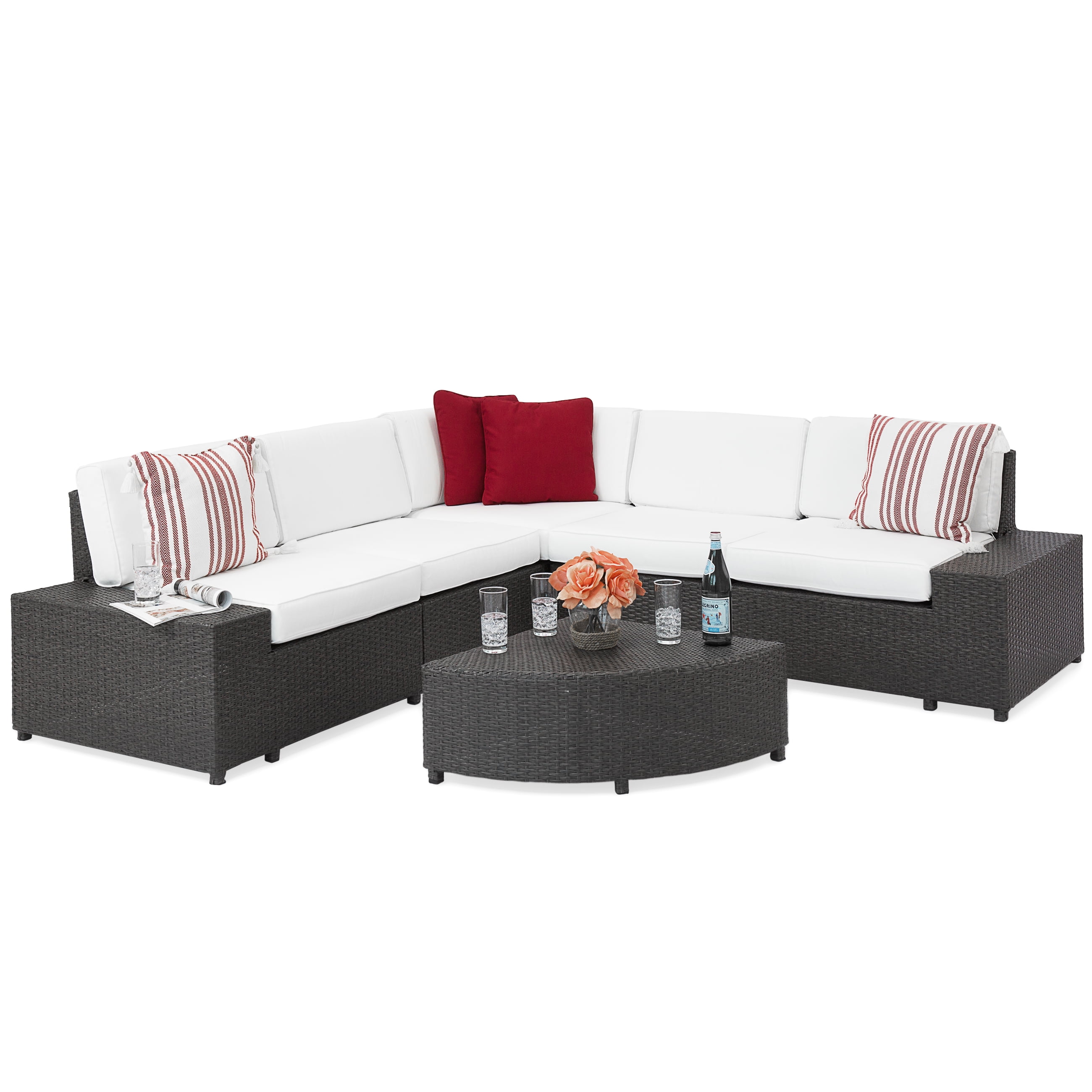 6-Pc Wicker Sectional Sofa Set w 5 Seats, Corner Coffee Table, Padded Cushions by Best Choice Products