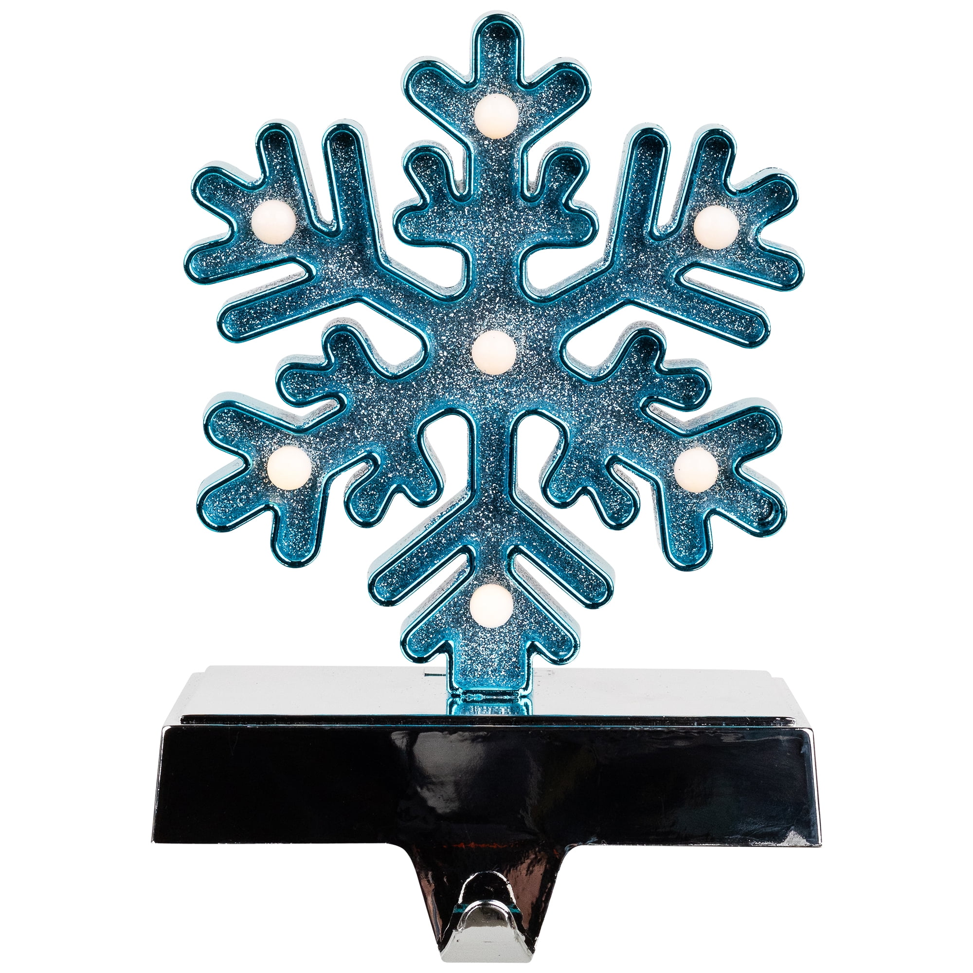 Northlight LED Lighted Glittered Snowflake Christmas Stocking Holder - 6.5" - Blue