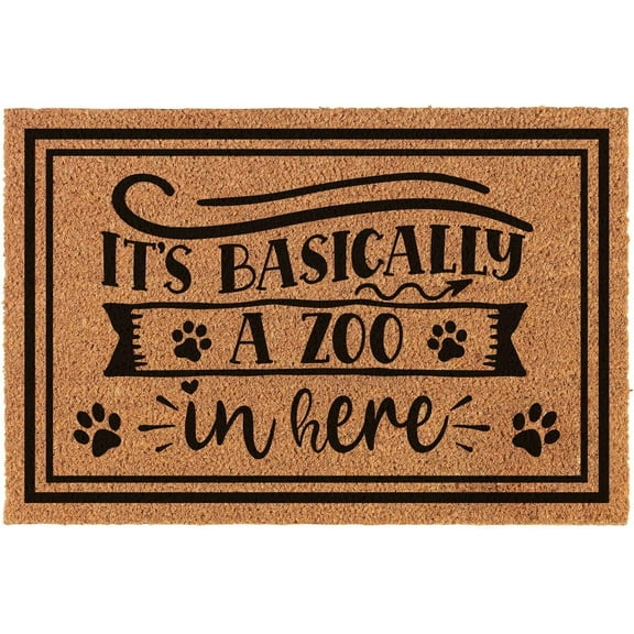 Funny Coir Doormat It's Basically A Zoo In Here Welcome Front Porch Decor Doormat For The Entrance Way Personalized Rugs with Heavy-Duty PVC Backing Non Slip Outdoor Coir Doormat 30*18 inch