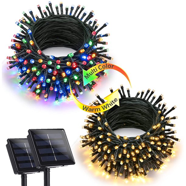 Joomer Luces solares navideñas 39 pies 100 LED 8 modos Luces solares de cadena Luces solares impermeables para decoraciones navideñas (Multicolor)