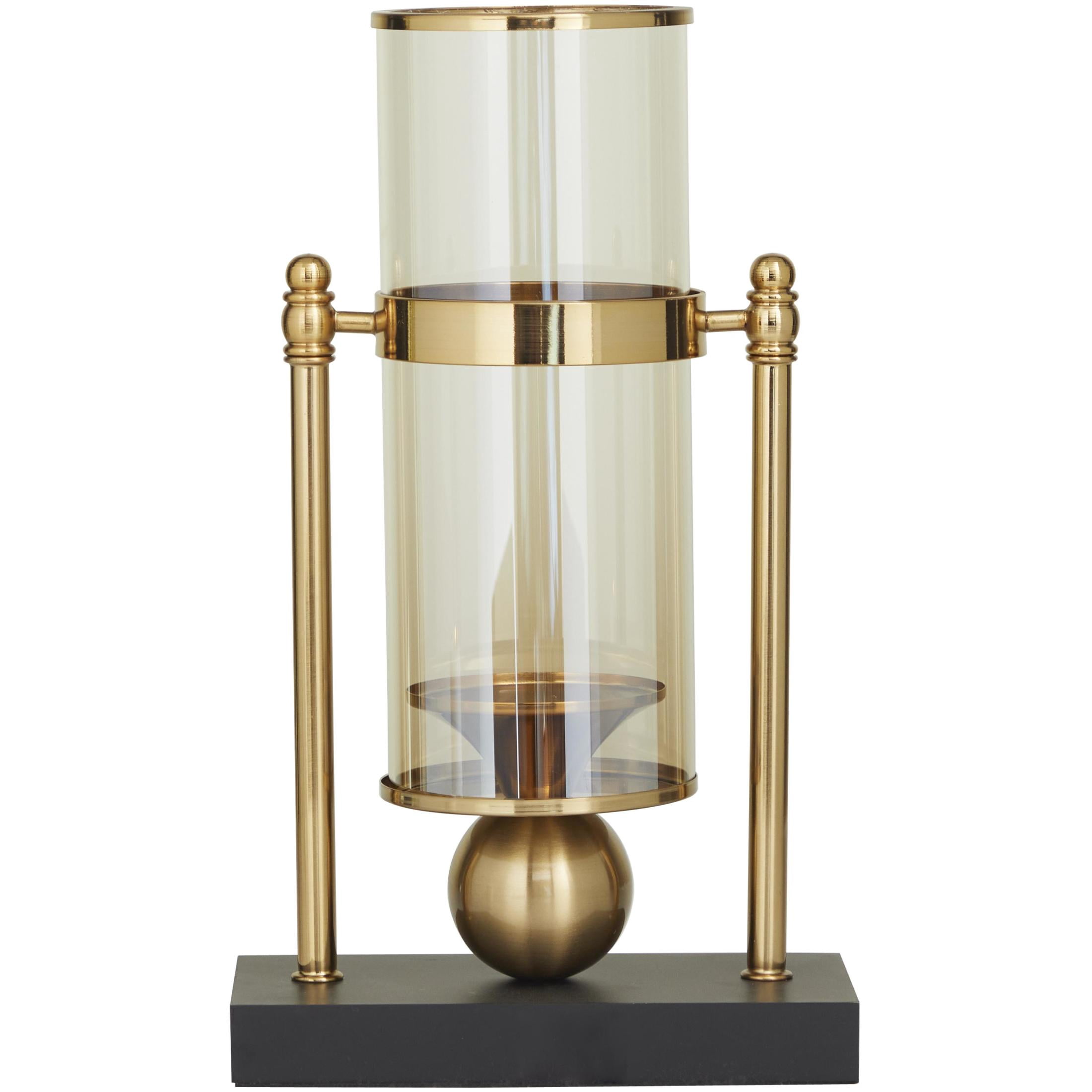 CosmoLiving by Cosmopolitan Gold Metal Iridescent Pillar Hurricane Lamp with Ball Accent and Black Base