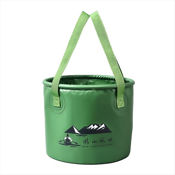 Cubo Plegable con Asa para Acampar, Pescar, Senderismo, Bolso Plegable para Contenedor de Agua, Portátil, Plegable, Verde