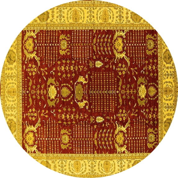 Ahgly Company Indoor Round Oriental Yellow Industrial Area Rugs, 8' Round