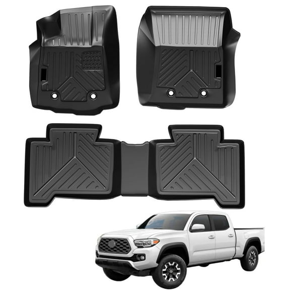 Pinypikaka Floor Mats Compatible for Toyota Tacoma Double Cab 2018-2025, TPE All Weather Vehicle Specific Fit Front 1st & 2nd Row Car Floor Liner Accessories Black