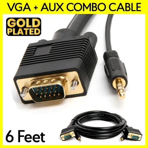6 Feet Vga Cable With Aux Svga   3.5Mm Monitor Cord Super Vga Audio Video Cable
