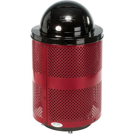 32 gal Outdoor Perforated Steel Trash Can with Dome Lid & Base, Red