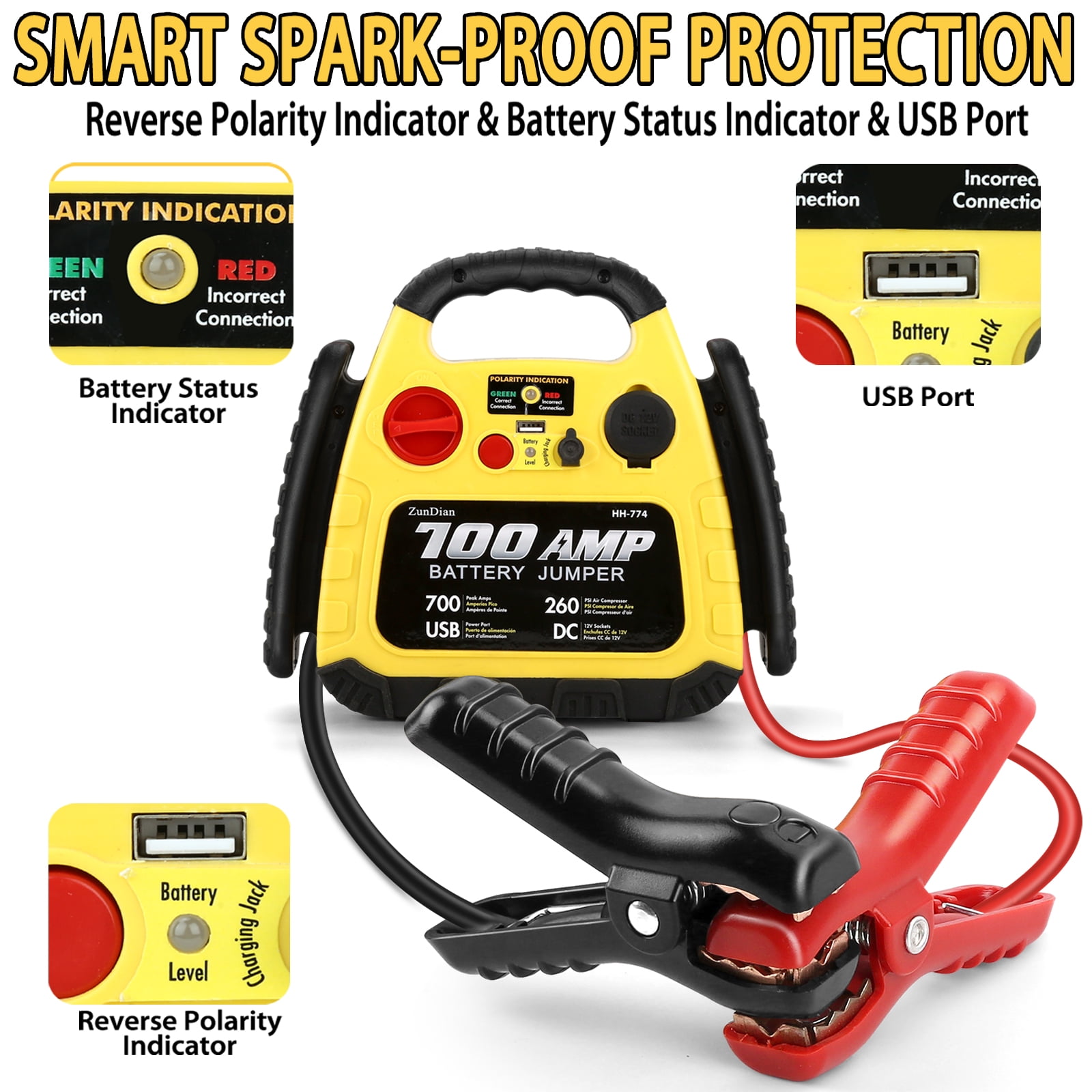 ZunDian 1500A Car Jump Starter with Digital Tire Inflator and USB Ports