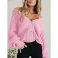 thumbnail image 5 of Women's Chunky Knit Open Front Sweater Long Sleeve Button Loose Short Cardigan Outerwear Coats, 5 of 15