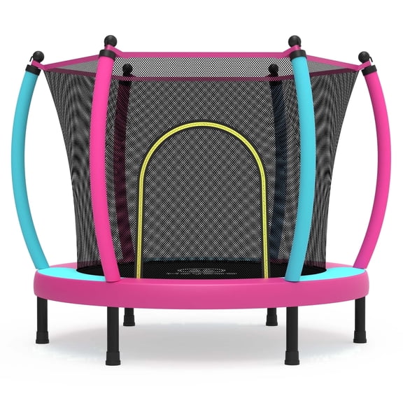 Heromate 60" Fitness Trampoline, 220 lbs Weight Capacity Rebounder, with Bungees, U Shape Adjustable Foam Handle, Pink-Blue