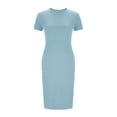 thumbnail image 4 of Stylish SMihono Women's Short Sleeve T-Shirt Dress Summer Crew Neck Basic Solid Casual Long Midi Dresses Beach Long Maxi Dresses Light Blue XL, 4 of 6