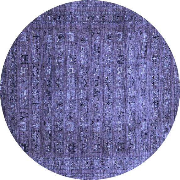 Ahgly Company Machine Washable Indoor Round Abstract Blue Modern Area Rugs, 6' Round