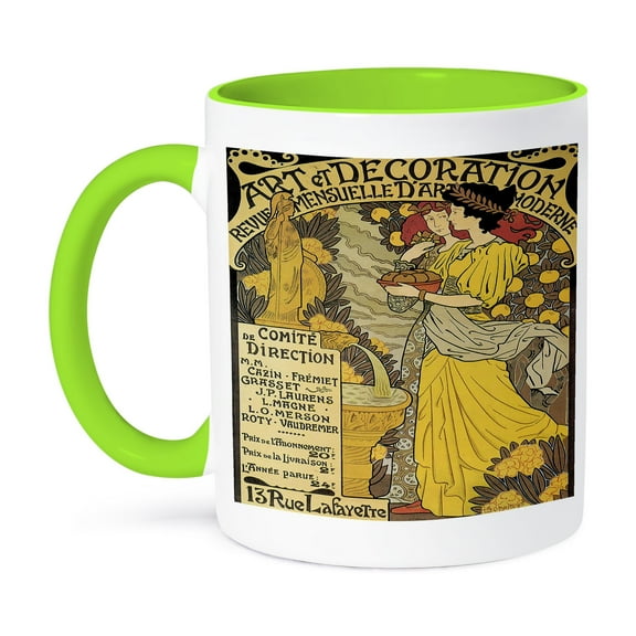3dRose, Vintage Art Nouveau Art et Decoration French Poster, 11oz Two-Tone Green Mug