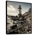 thumbnail image 2 of Designart "Lighthouses by the Cliff Monochrome" Nautical & Beach Floater Framed Canvas Print, 2 of 7