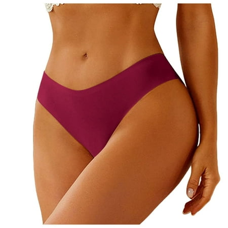 Scyoekwg Womens Underwear Comfort Ladies Underpants Solid Color Stretchy Lace Hipster Panties Mid Waisted Underwear Briefs(Wine XL)