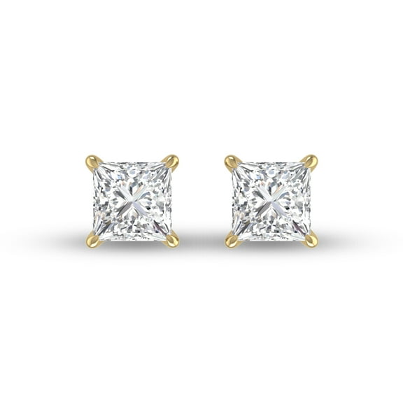 SZUL Women's Lab Grown 1 Carat Princess Cut Solitaire Diamond Earrings in 14K Yellow Gold