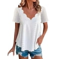 thumbnail image 2 of Womens T Shirts Casual Solid Color Scallops V Neck Women's Tops Comfortable Breathable Short Sleeved V Neck Women's T Shirt Tops for Women, 2 of 6