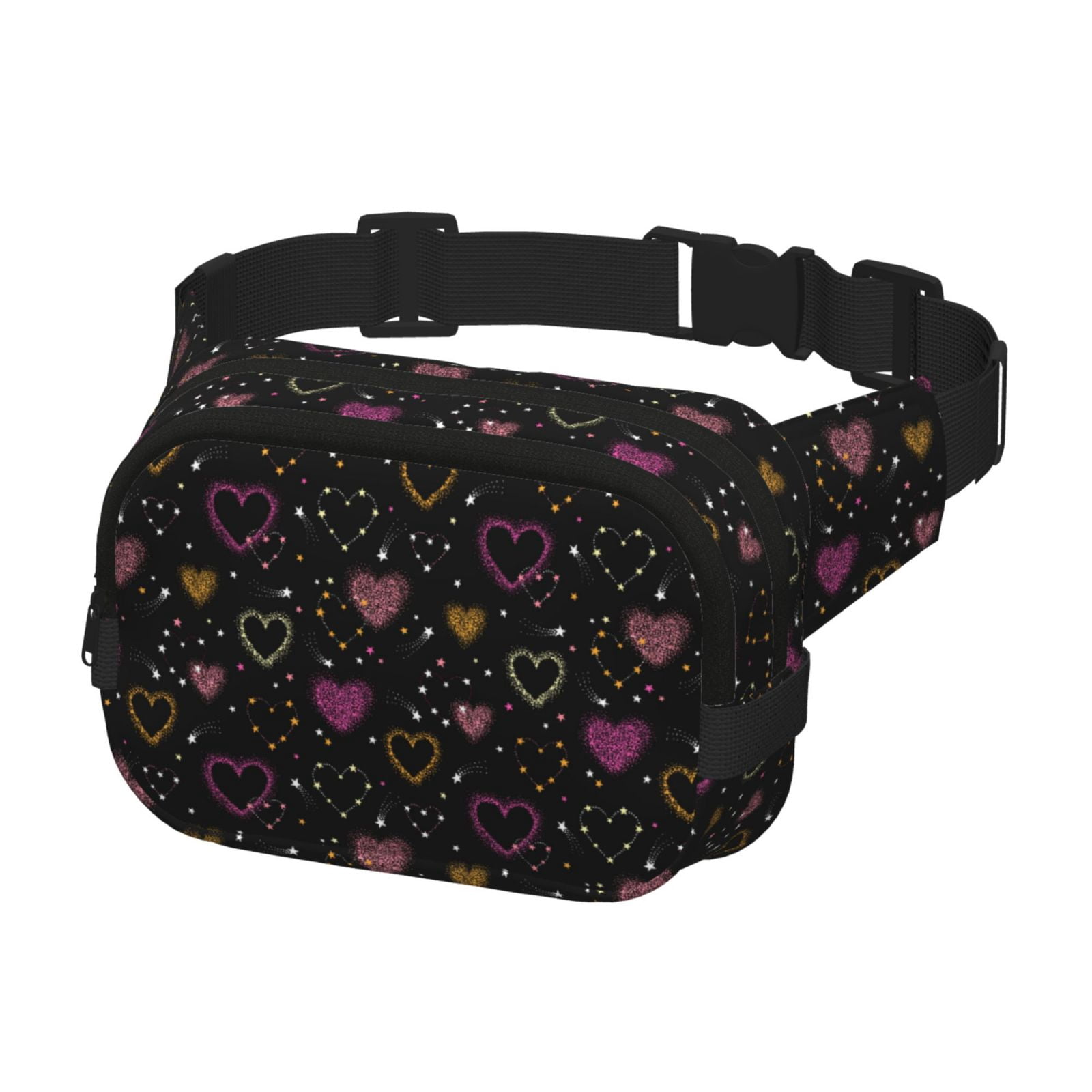 Picia Heart and Stars Print Square Double-Layer Waist Bag Mini Adjustable Waist Belt Bag Exercise Running Travel Hiking