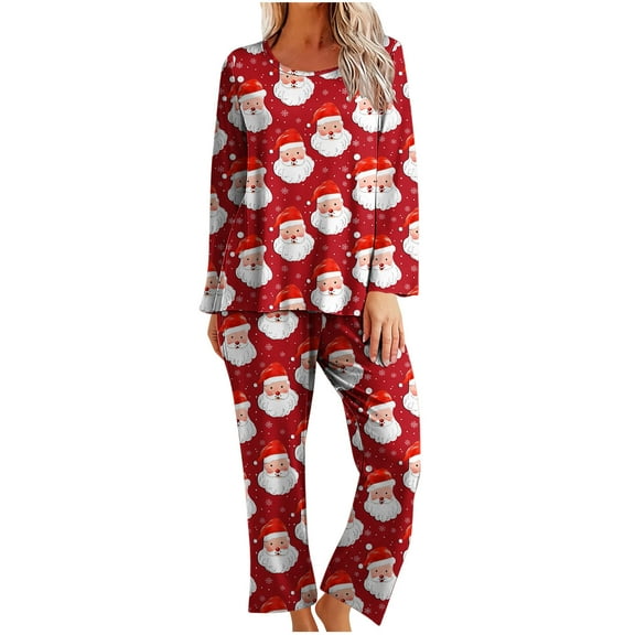 successthop Cute Christmas Pajamas for Women Santa Long Sleeve Crewneck Pullover Sleepwear and Pj Pant Xmas Nightwear S