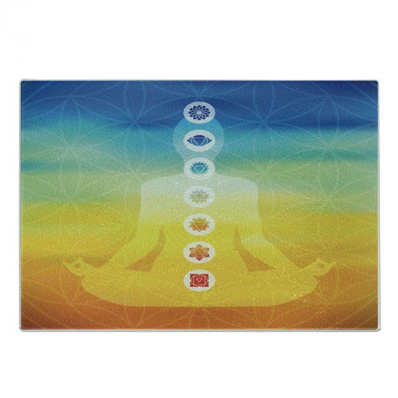 Colorful Cutting Board, Gradient Colored Digital Female Human Body with Central Points Design, Decorative Tempered Glass Cutting and Serving Board, Small Size, Multicolor, by Ambesonne