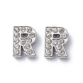 thumbnail image 4 of 20 pc Alloy Initial Slide Charms with Grade A Rhinestones for Personalized Name Necklaces Making Lead Free & Nickel Free Platinum Letter.R 12~13x8~13x4~5mm Hole: 8x2mm, 4 of 4