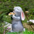 thumbnail image 2 of Cheapark Solar Powered Bunny Garden Statue Resin Figurine With LED Light Flower Accent Decor For Patio Yard Outdoor Home Decoration, 2 of 8